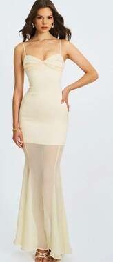 NWT Miss Circle Zayne Ruch Breast  Yellow Chiffon Mermaid Maxi Dress-Size XL